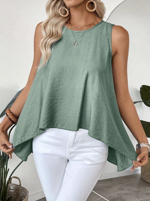 Дамска безръкавна тениска с кръгло деколте, свободен силует, принт, полиестер