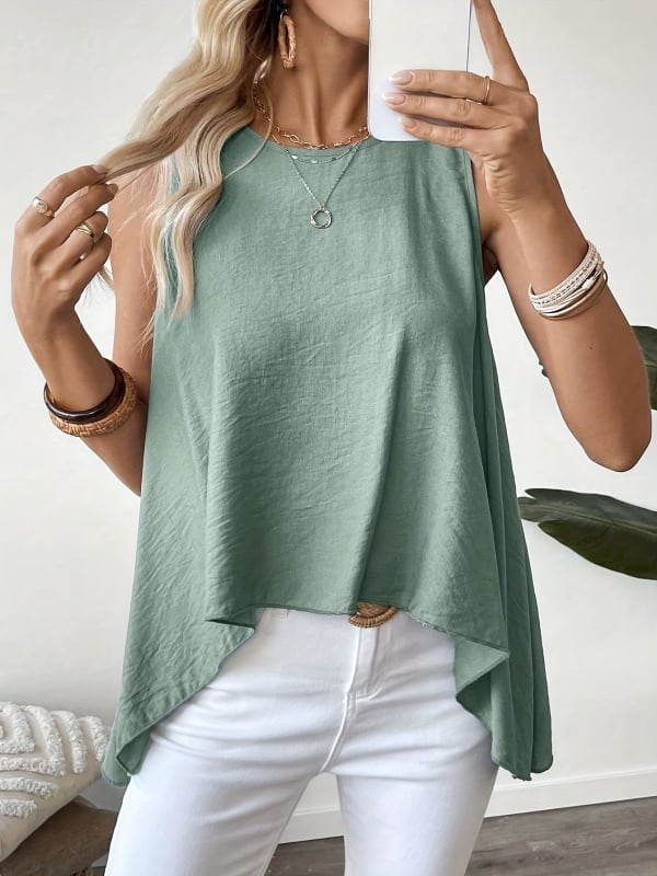 Дамска безръкавна тениска с кръгло деколте, свободен силует, принт, полиестер