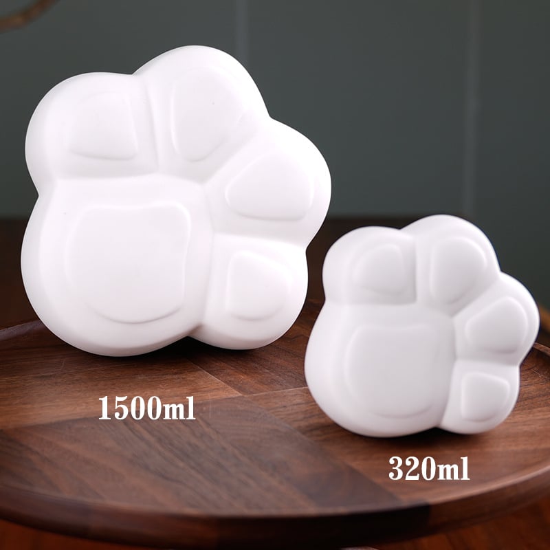 Recipient ceramic pentru ceai cu amprente de lăbuțe de pisică, capac sigilat, logo imprimat, stil modern minimalist