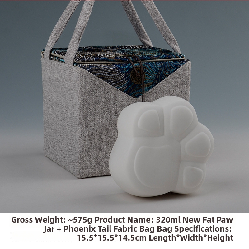 Recipient ceramic pentru ceai cu amprente de lăbuțe de pisică, capac sigilat, logo imprimat, stil modern minimalist