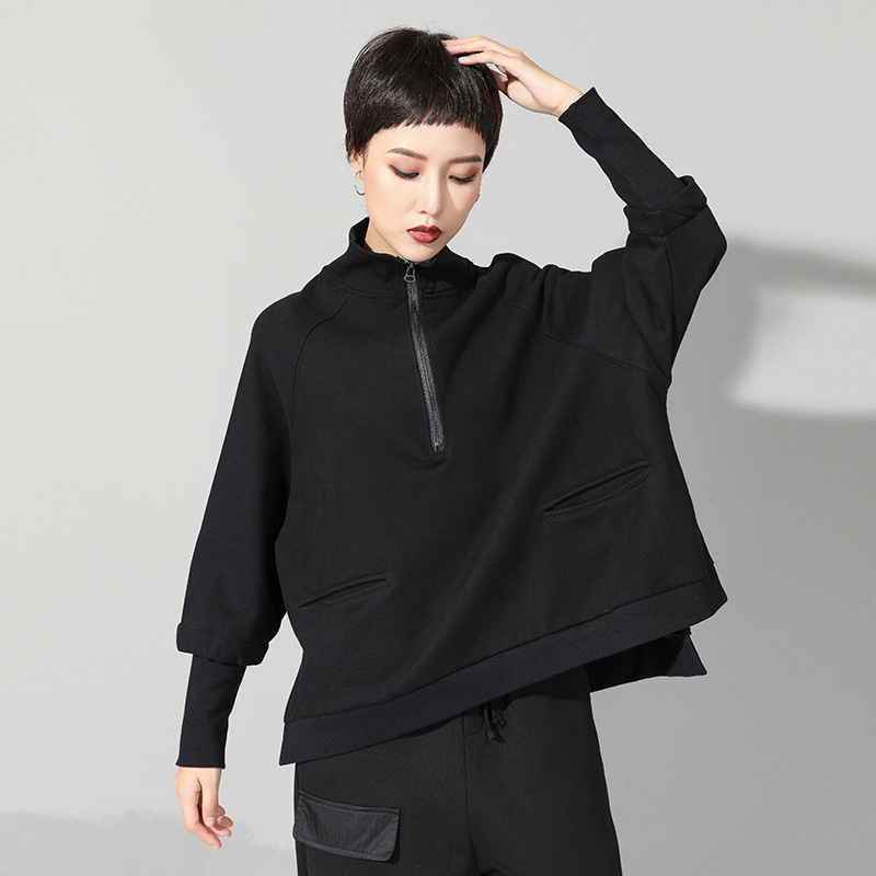 Ženska majica sa zipom, pamuk-nylon smjesa, raglan rukavi, stojeći ovratnik, udoban kroj