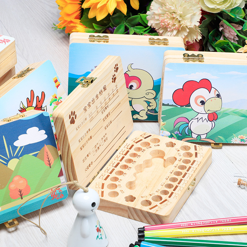 Drevena kutija za uspomene na zube i kosu djeteta – porijeklo Shandong, za djecu 4–6 godina, za dječake i djevojčice