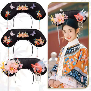 Perika u stilu dinastije Qing za palatni izgled s integriranim dijelom za glavu, model Gege flag head, materijal: žica visoke temperature, duljina: kratka, stil: lagani luksuz.