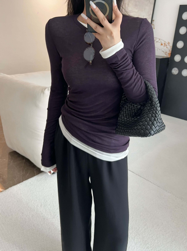 Majica od Tencel pamuka, jednobojna, dugi rukavi, okrugli izrez, 50–70% lyocell