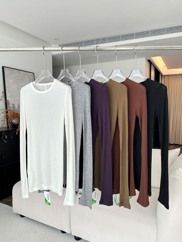 Majica od Tencel pamuka, jednobojna, dugi rukavi, okrugli izrez, 50–70% lyocell