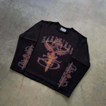 Majica Y2K streetwear, dugi rukav, print, opušten kroj, okrugli izrez, 95% poliester