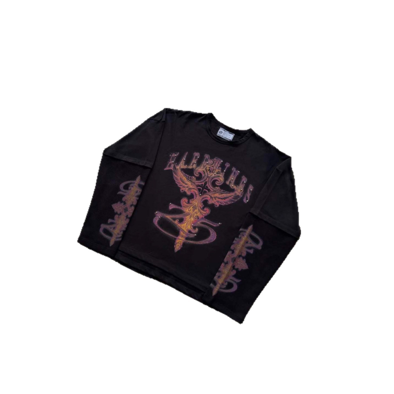 Majica Y2K streetwear, dugi rukav, print, opušten kroj, okrugli izrez, 95% poliester