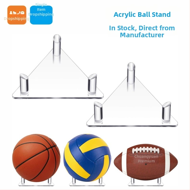 Pinxu akrilni izložbeni stalak za košarkaške, nogometne, odbojkaške, ragbi i bowling lopte – proziran trokutasti nosač za prikazivanje, model CY-66002-3