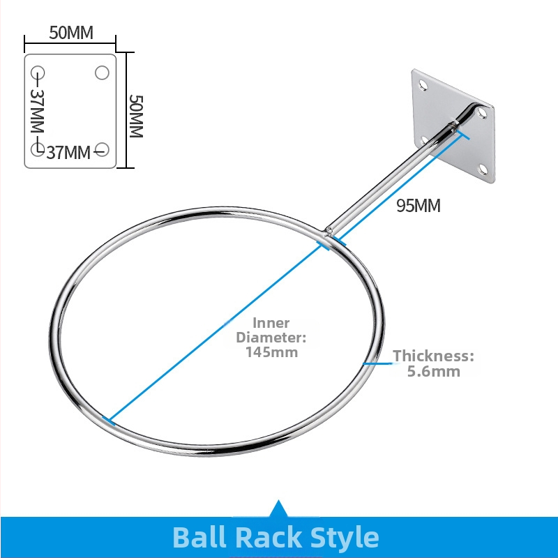 Suport de perete din fier pentru mingi, cârlig unic, design modern minimalist, încărcare maximă 5 kg, potrivit pentru mingi de baschet și fotbal