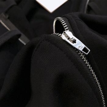 Βαμβακερό φούτερ με κουκούλα, φερμουάρ, εκτύπωση με κείμενο, χαλαρή γραμμή, ιαπωνο-κορεατικό casual στυλ