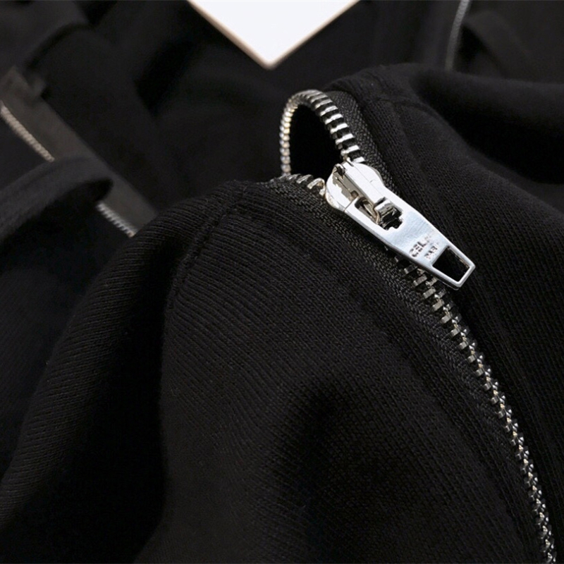 Βαμβακερό φούτερ με κουκούλα, φερμουάρ, εκτύπωση με κείμενο, χαλαρή γραμμή, ιαπωνο-κορεατικό casual στυλ