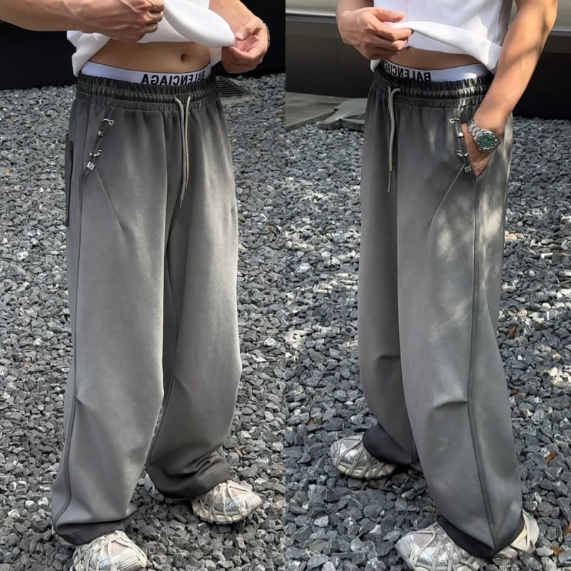 Visokokvalitetne muške casual hlače u korejskom stilu, opuštena ravna kroj, jednobojne od poliestera