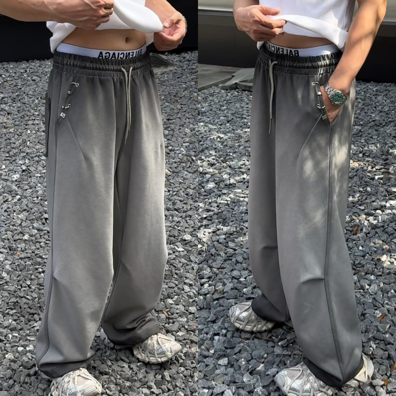 Visokokvalitetne muške casual hlače u korejskom stilu, opuštena ravna kroj, jednobojne od poliestera