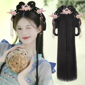 Περούκα με ενσωματωμένο λαστιχάκι μαλλιών, κοντό σγουρό μαλλί — εμπνευσμένη από Hanfu, πλήρης κεφαλή, χειροποίητο πλέξιμο με σύρμα υψηλής θερμοκρασίας, μοντέλο 1