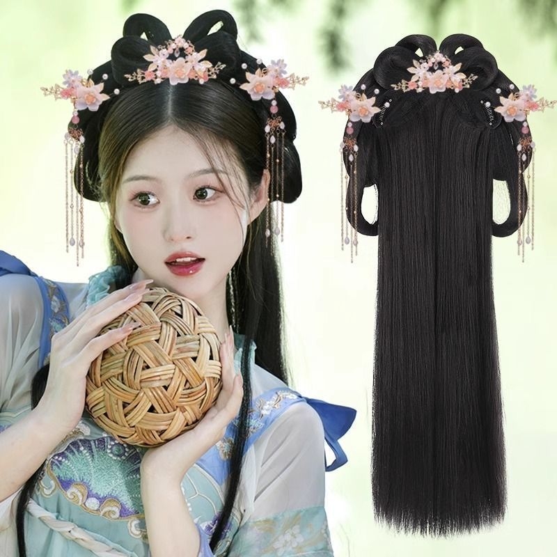 Περούκα με ενσωματωμένο λαστιχάκι μαλλιών, κοντό σγουρό μαλλί — εμπνευσμένη από Hanfu, πλήρης κεφαλή, χειροποίητο πλέξιμο με σύρμα υψηλής θερμοκρασίας, μοντέλο 1