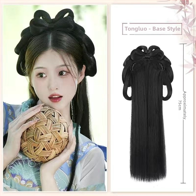 Parochňa s integrovanou pomôckou na vlasy, krátke kučeravé vlasy — Hanfu-inšpirovaná, ručne tkaná, drôt s vysokou teplotou, model 1
