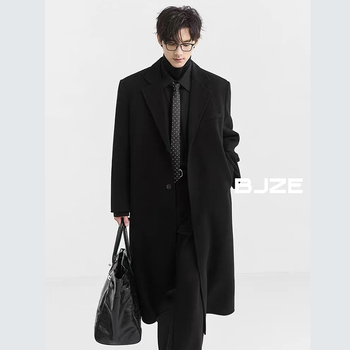 Jachetă lungă pentru bărbați din amestec de bumbac cu 100% poliester, stil Hong Kong, toamnă 2025