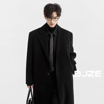 Jachetă lungă pentru bărbați din amestec de bumbac cu 100% poliester, stil Hong Kong, toamnă 2025