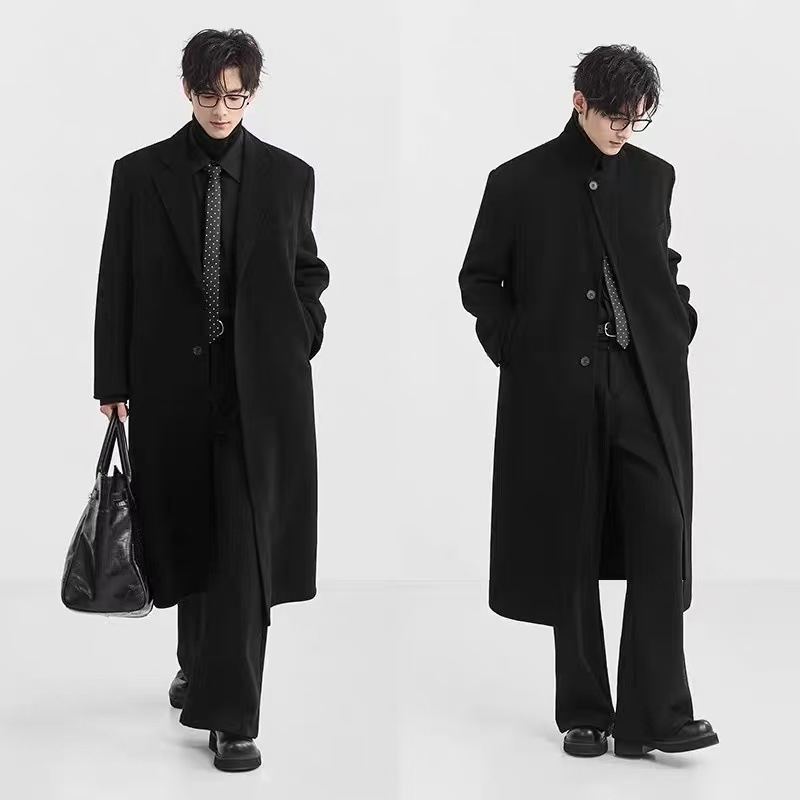 Jachetă lungă pentru bărbați din amestec de bumbac cu 100% poliester, stil Hong Kong, toamnă 2025