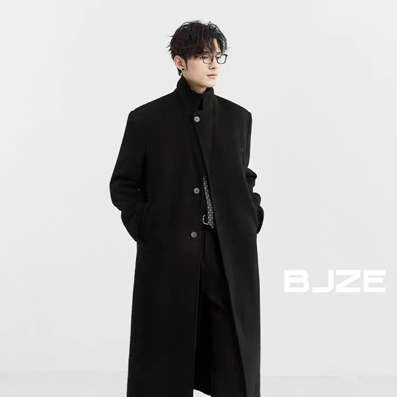 Jachetă lungă pentru bărbați din amestec de bumbac cu 100% poliester, stil Hong Kong, toamnă 2025