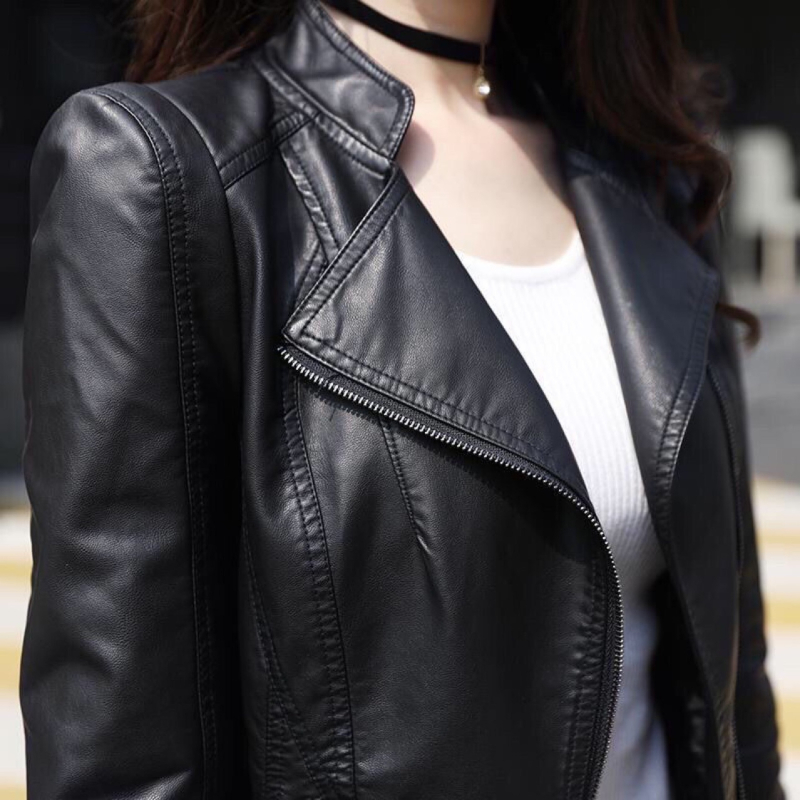 Ženska kožna jakna: polo ovratnik, slim fit kroj, dugi rukavi, prednji zip, Washed Leather obrada