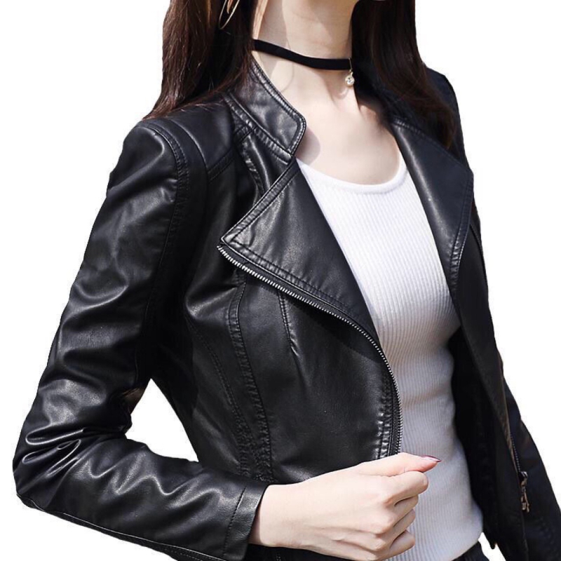 Ženska kožna jakna: polo ovratnik, slim fit kroj, dugi rukavi, prednji zip, Washed Leather obrada