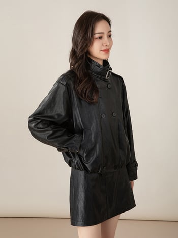 Xinge ženska jakna od umjetne kože PU, ovratnik lapel, zatvaranje sa tri gumba, korejsko-japanski ležerni stil