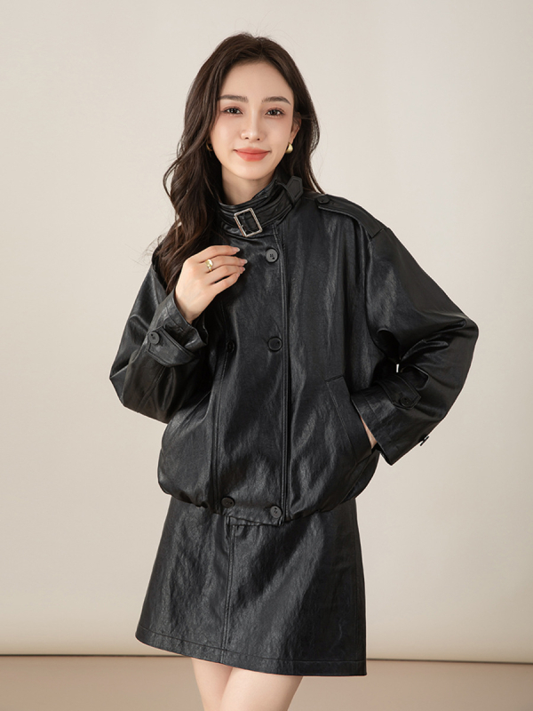 Xinge ženska jakna od umjetne kože PU, ovratnik lapel, zatvaranje sa tri gumba, korejsko-japanski ležerni stil