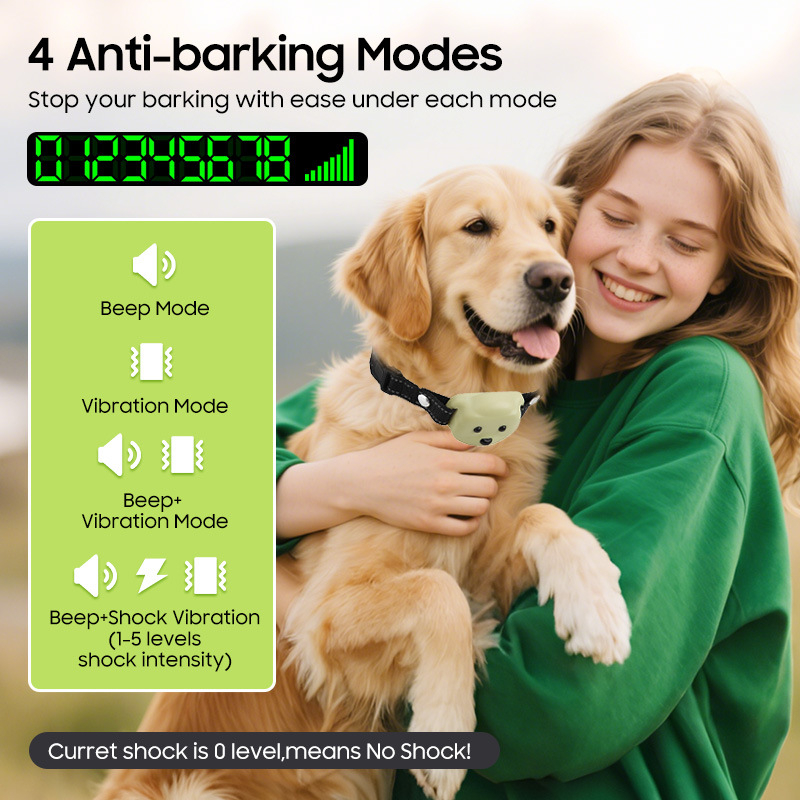 Kutya kiképző nyakörv ugatásgátlóval és vibrációval (ABS anyag, kutyák számára, privát márka)