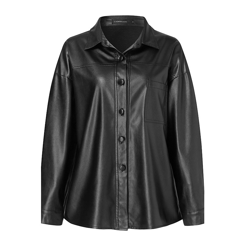 Ženska PU kožna jakna s reverom, dizajn splicing, gradski hipster stil, zatvarač u jednom redu s više kopči, duljina 50–65 cm