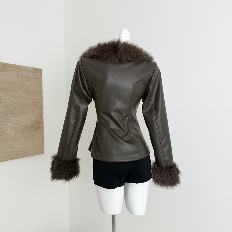 Ženska jakna od umjetne kože (Faux Leather, Slim Fit, Nagnuti ovratnik, Zipper, Standardna duljina)