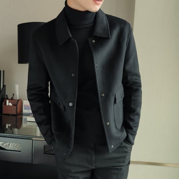 Muški kratki vuneni kaput, korejski stil, uski kroj, 100% vuna, zimsko reverzibilno vuneno jakna