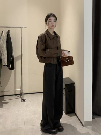 Ženska jakna od umjetne kože sa zatvaračem, ovratnik u stilu sakoa, duge rukave, poliester-mješavina