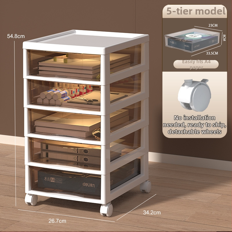 Stalak ispod stola za dokumente s 9+ slojeva — pomični, plastični, postavljen na pod