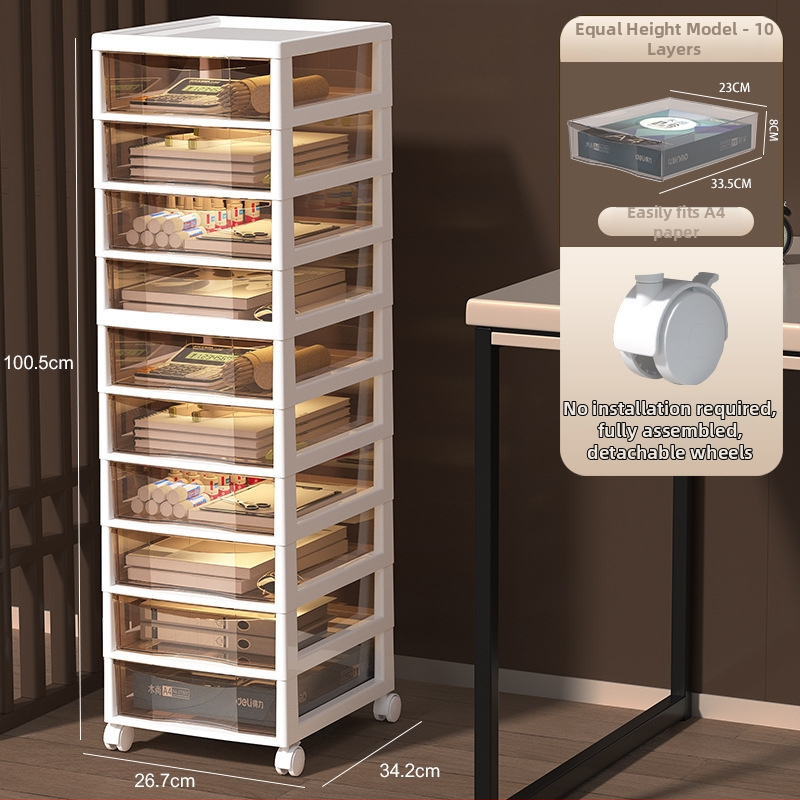 Stalak ispod stola za dokumente s 9+ slojeva — pomični, plastični, postavljen na pod