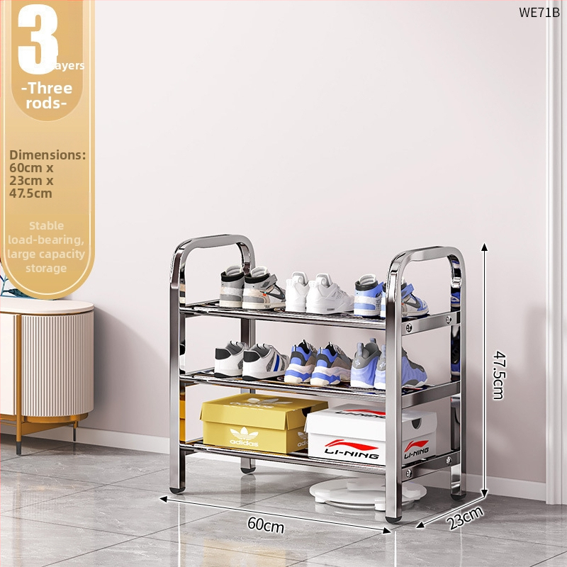 Nerezová oceľová polica na topánky s viacerými úrovňami pre vstupné priestory, model 16541231, viac ako 10 úrovní, moderný minimalistický dizajn