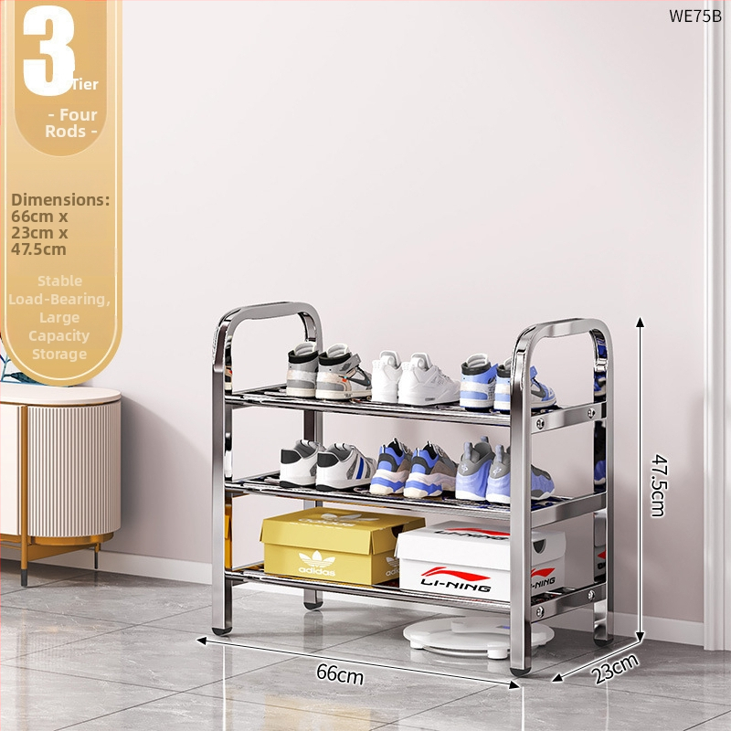 Nerezová oceľová polica na topánky s viacerými úrovňami pre vstupné priestory, model 16541231, viac ako 10 úrovní, moderný minimalistický dizajn