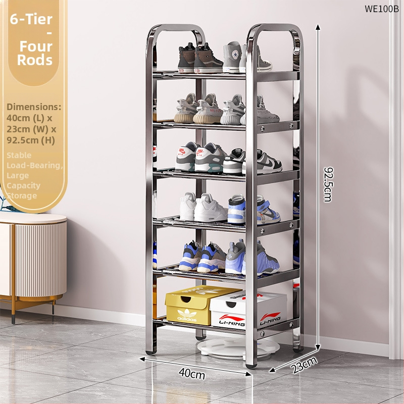 Nerezová oceľová polica na topánky s viacerými úrovňami pre vstupné priestory, model 16541231, viac ako 10 úrovní, moderný minimalistický dizajn