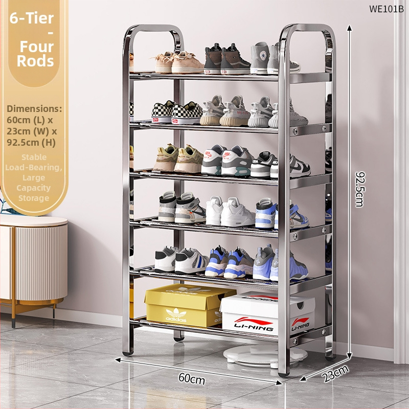 Nerezová oceľová polica na topánky s viacerými úrovňami pre vstupné priestory, model 16541231, viac ako 10 úrovní, moderný minimalistický dizajn