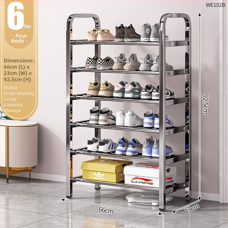 Nerezová oceľová polica na topánky s viacerými úrovňami pre vstupné priestory, model 16541231, viac ako 10 úrovní, moderný minimalistický dizajn