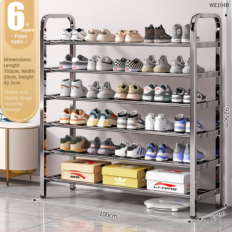 Nerezová oceľová polica na topánky s viacerými úrovňami pre vstupné priestory, model 16541231, viac ako 10 úrovní, moderný minimalistický dizajn