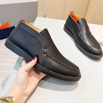 Férfi slip-on mokaszín valódi bőrből, gumírozott talppal, casual stílus, kerek orr, felsőrész: valódi bőr; talp: gumi; belső: marhabőr; ősz 2024