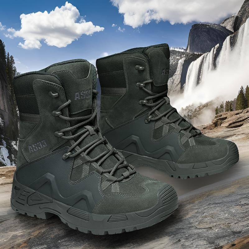 Muške planinarske tenisice: vodootporne, visoki gornji dio, protuklizna gumena potplat, gornji dio od teleće kože i Oxford platna