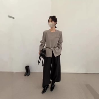 Ženski retro minimalistički zapadnjački kostim s pojasa, okrugli izrez, dugi rukavi, Spandex, proljeće 2026