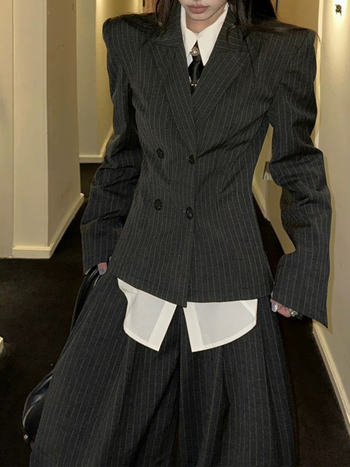 Žensko sako za odijelo s reverom, dvostruko kopčanje, dugi rukav, poliester-bavlna smjesa, elegantan gradski stil, jesen 2025