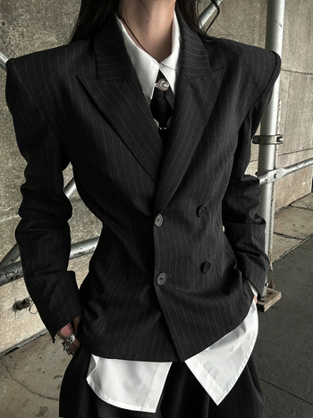 Žensko sako za odijelo s reverom, dvostruko kopčanje, dugi rukav, poliester-bavlna smjesa, elegantan gradski stil, jesen 2025