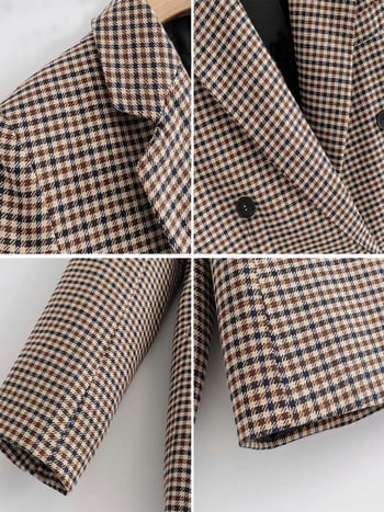 Női kockás blézer, karcsú szabás, hosszú ujjú, Lapel gallér, poliészter-spandex keverék