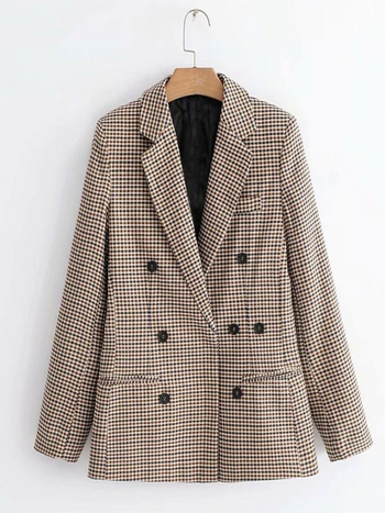 Női kockás blézer, karcsú szabás, hosszú ujjú, Lapel gallér, poliészter-spandex keverék