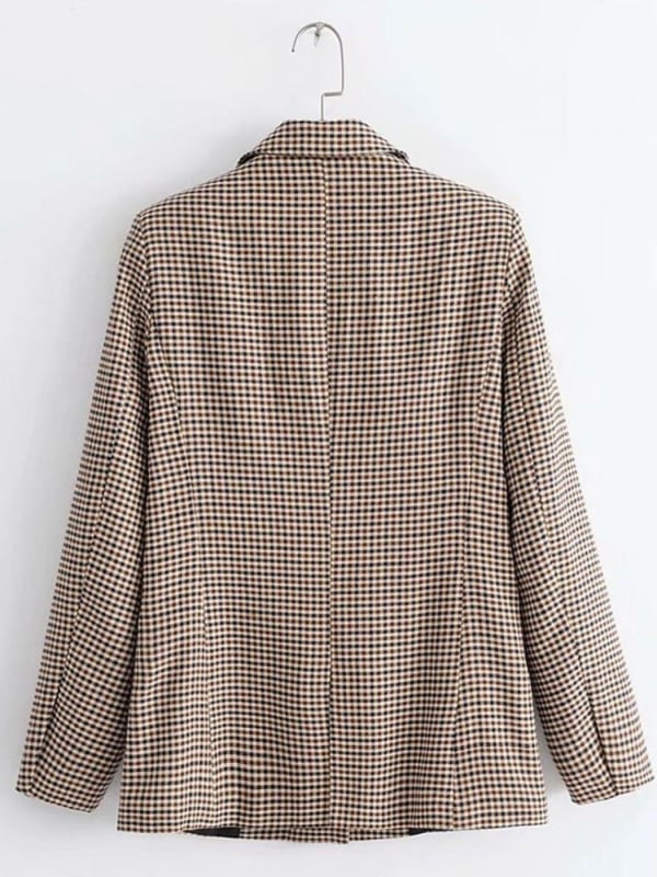 Női kockás blézer, karcsú szabás, hosszú ujjú, Lapel gallér, poliészter-spandex keverék