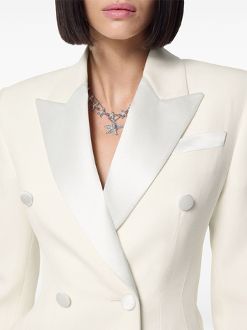 Ženski uski sako srednje duljine s dvostrukim kopčanjem, reverom i poliesterom